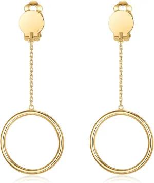 1 inch Hoop Dangle Style Clip On Earrings for No Pierced Ears