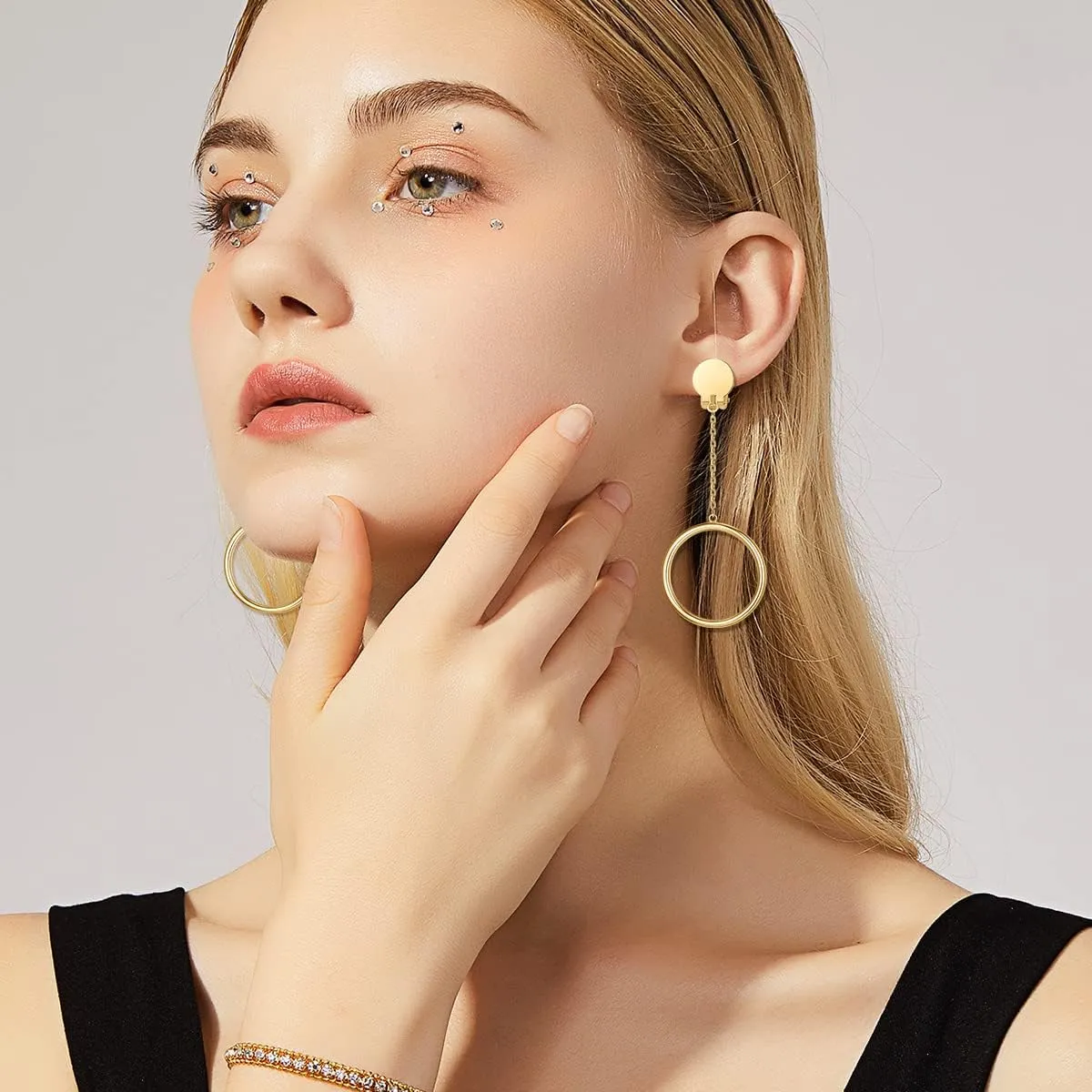1 inch Hoop Dangle Style Clip On Earrings for No Pierced Ears
