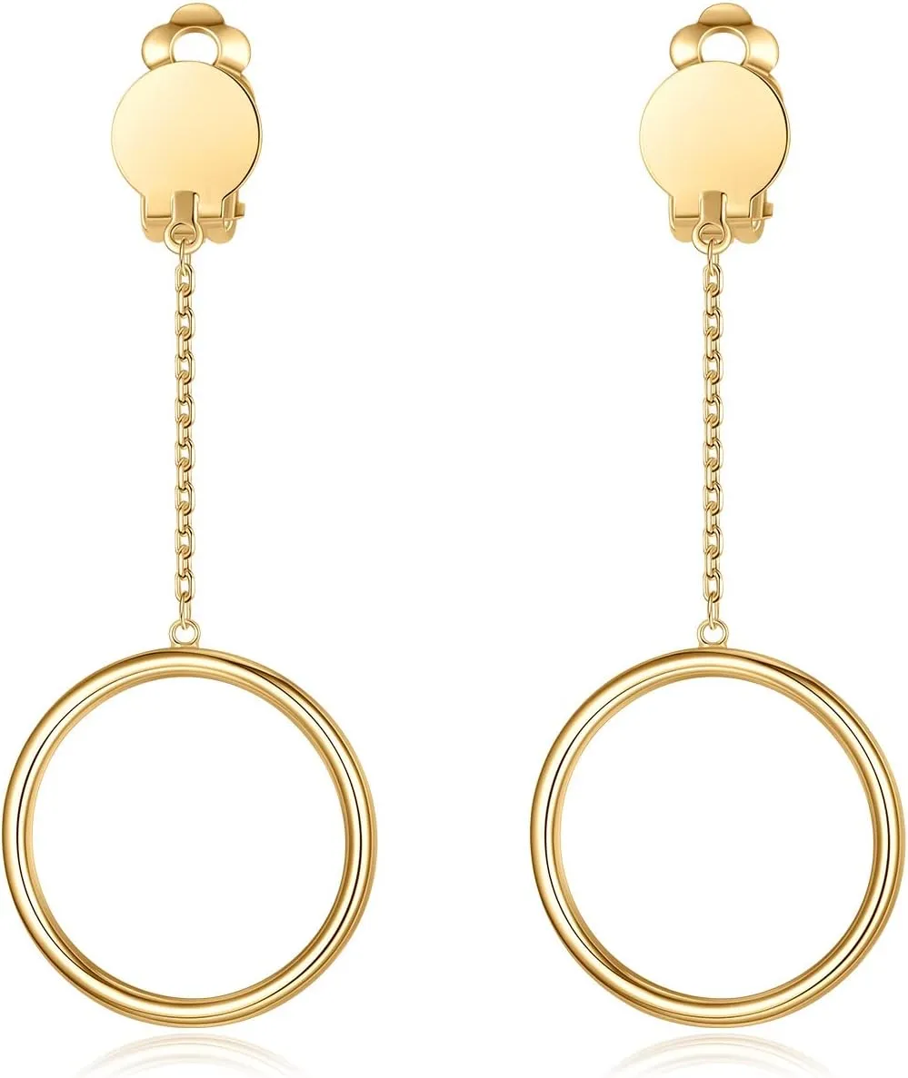 1 inch Hoop Dangle Style Clip On Earrings for No Pierced Ears