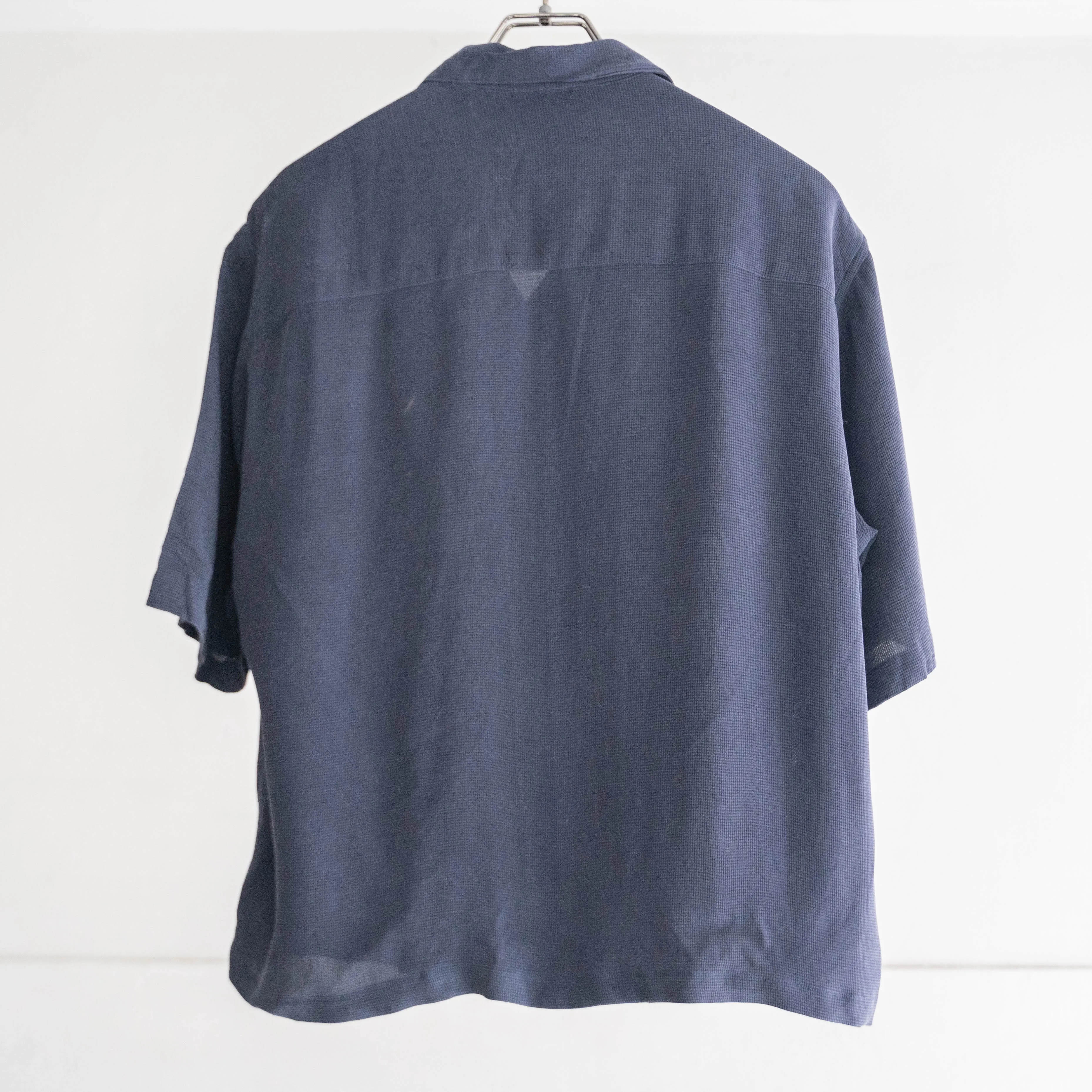 1990s navy color all silk short sleeve shirt 'remake'
