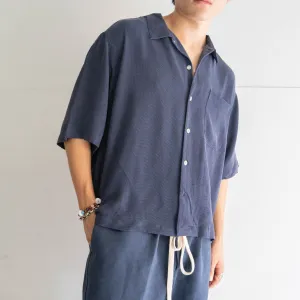 1990s navy color all silk short sleeve shirt 'remake'