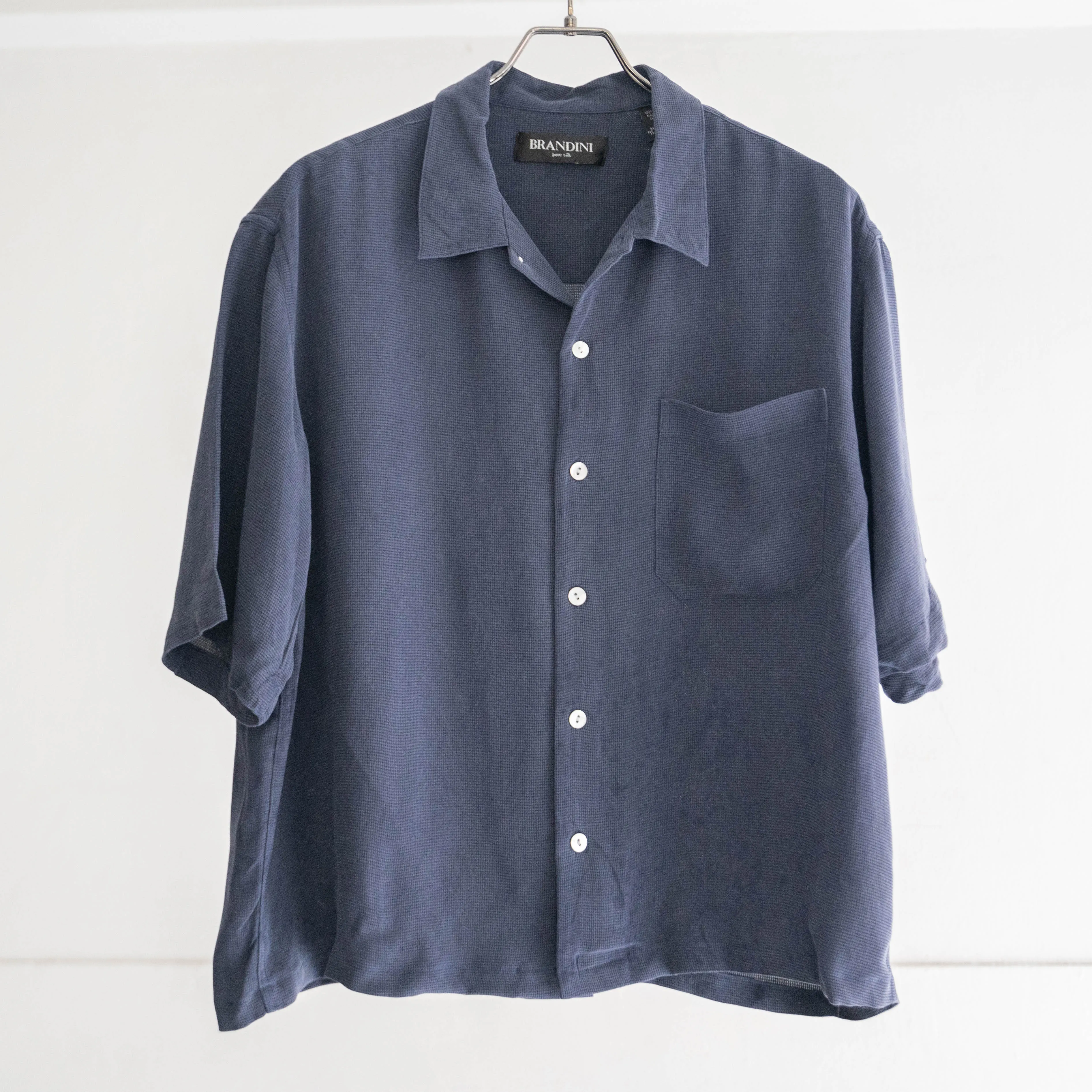 1990s navy color all silk short sleeve shirt 'remake'