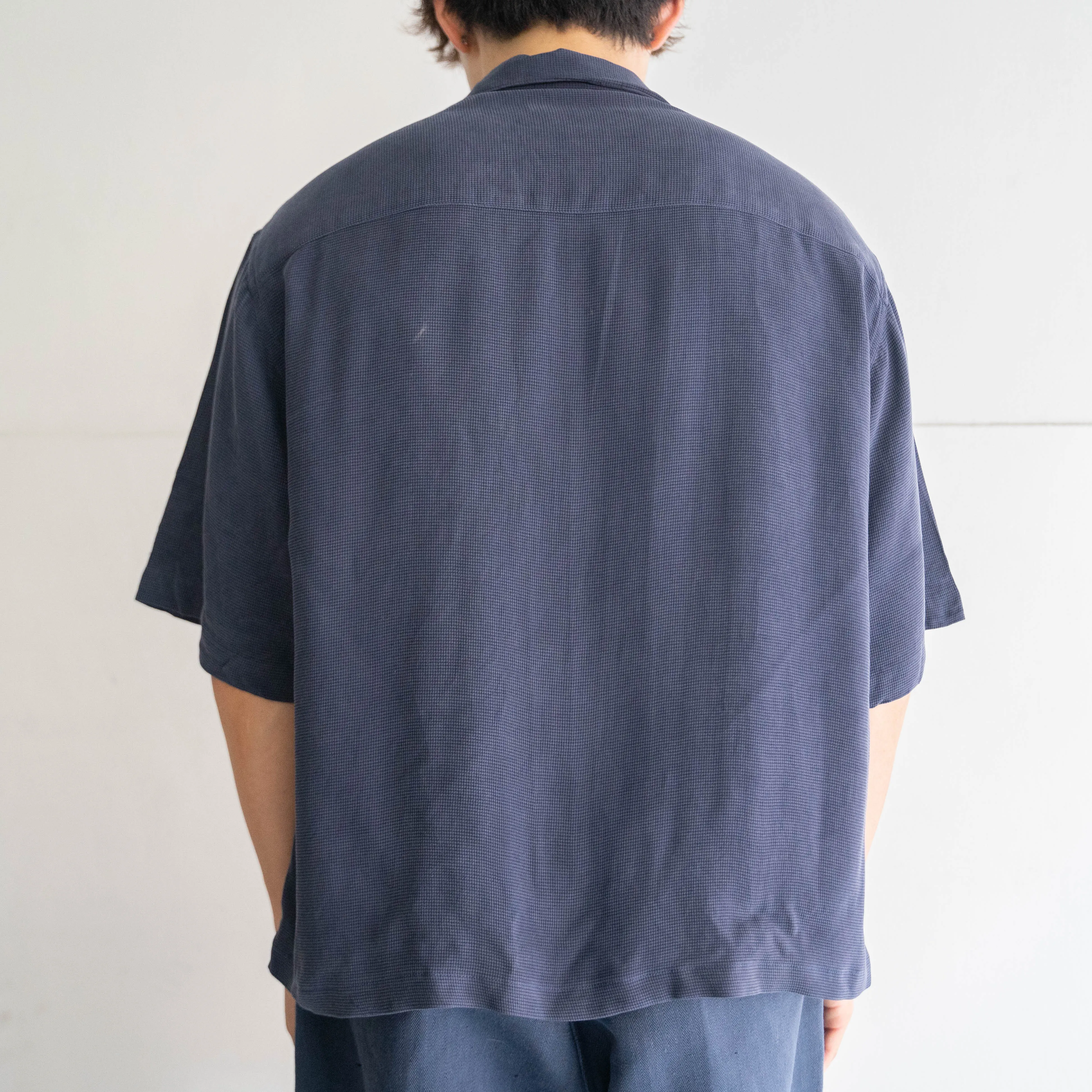 1990s navy color all silk short sleeve shirt 'remake'