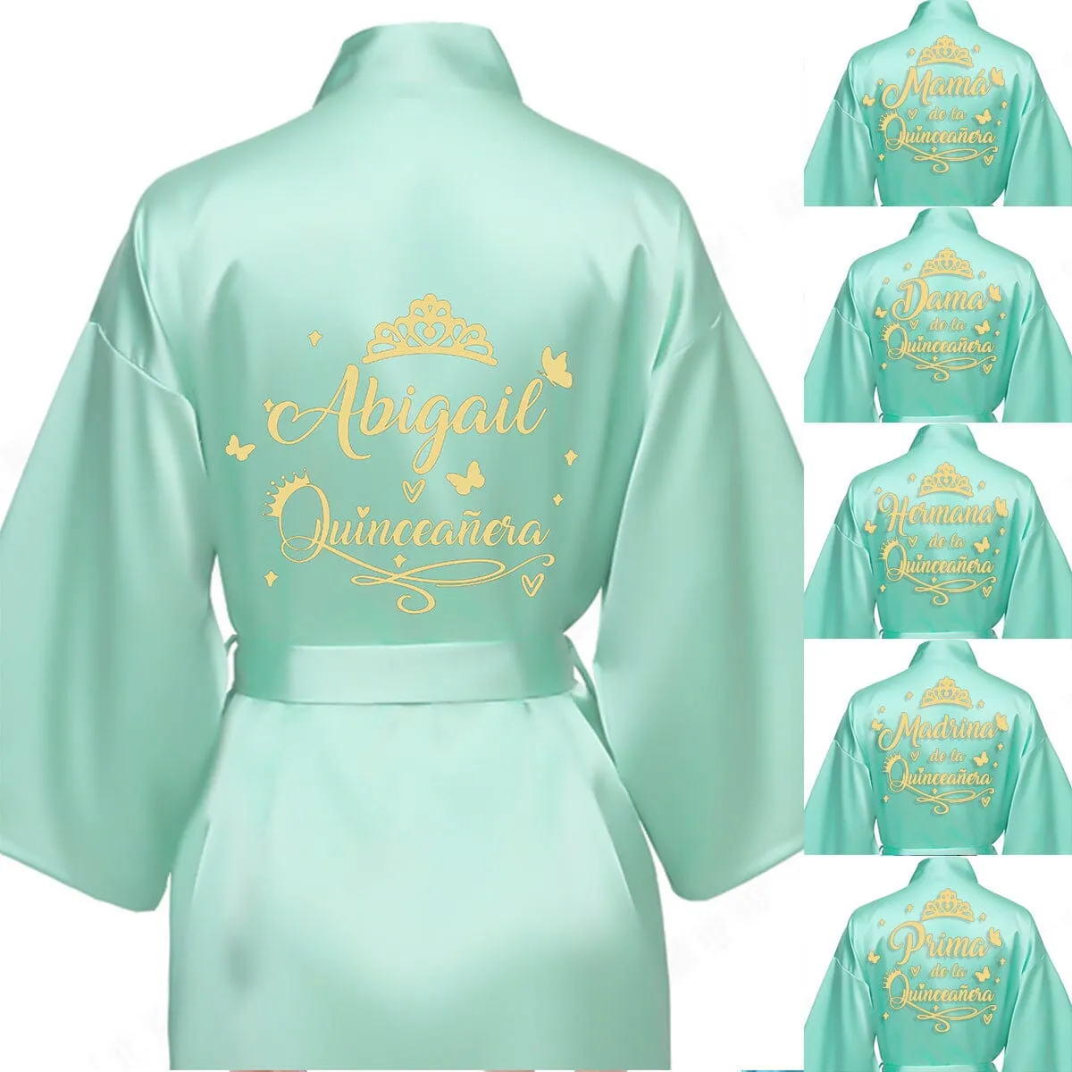 2 Batas quinceanera Sage Green with Gold
