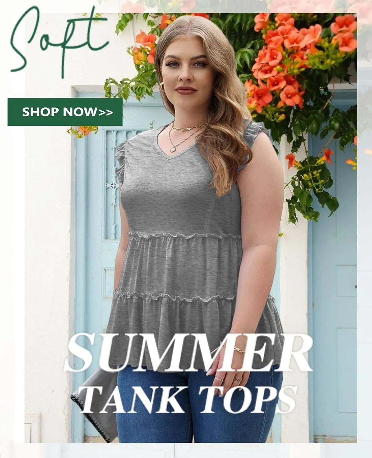AGSEEM Womens Babydoll Tank Tops V Neck Ruffle Sleeve Pleated Peplum Shirts Summer