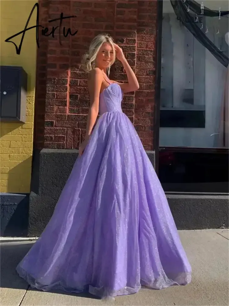 Aiertu Purple Prom Dress Spaghetti Straps Glitter Evening Dresses Robes De Soirée Princess Birthday Formal Occasions PartyDress