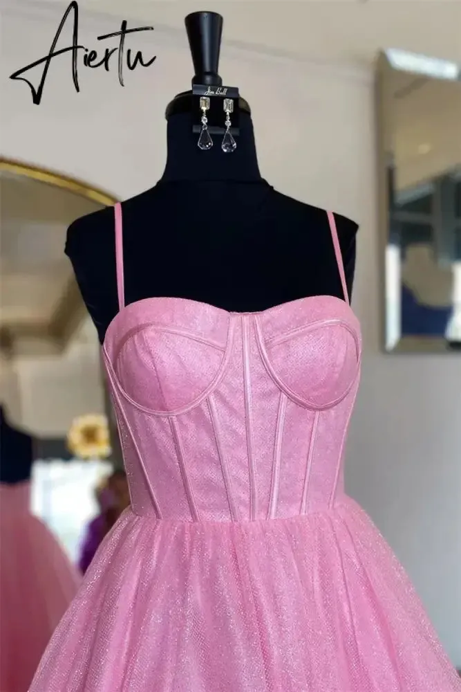 Aiertu Purple Prom Dress Spaghetti Straps Glitter Evening Dresses Robes De Soirée Princess Birthday Formal Occasions PartyDress