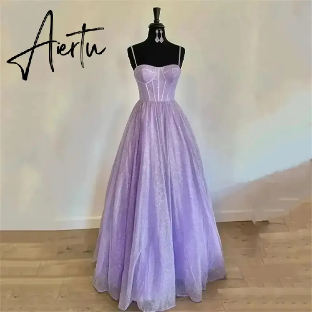 Aiertu Purple Prom Dress Spaghetti Straps Glitter Evening Dresses Robes De Soirée Princess Birthday Formal Occasions PartyDress