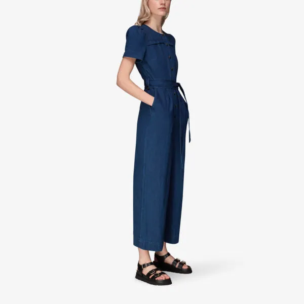 Alana Denim Cotton Jumpsuit with Whistles Belt, Blue