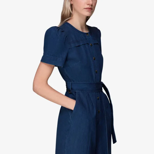 Alana Denim Cotton Jumpsuit with Whistles Belt, Blue