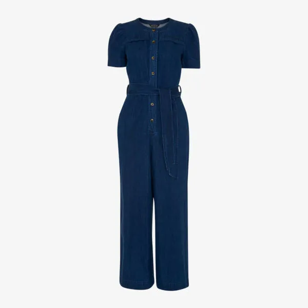 Alana Denim Cotton Jumpsuit with Whistles Belt, Blue