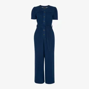 Alana Denim Cotton Jumpsuit with Whistles Belt, Blue