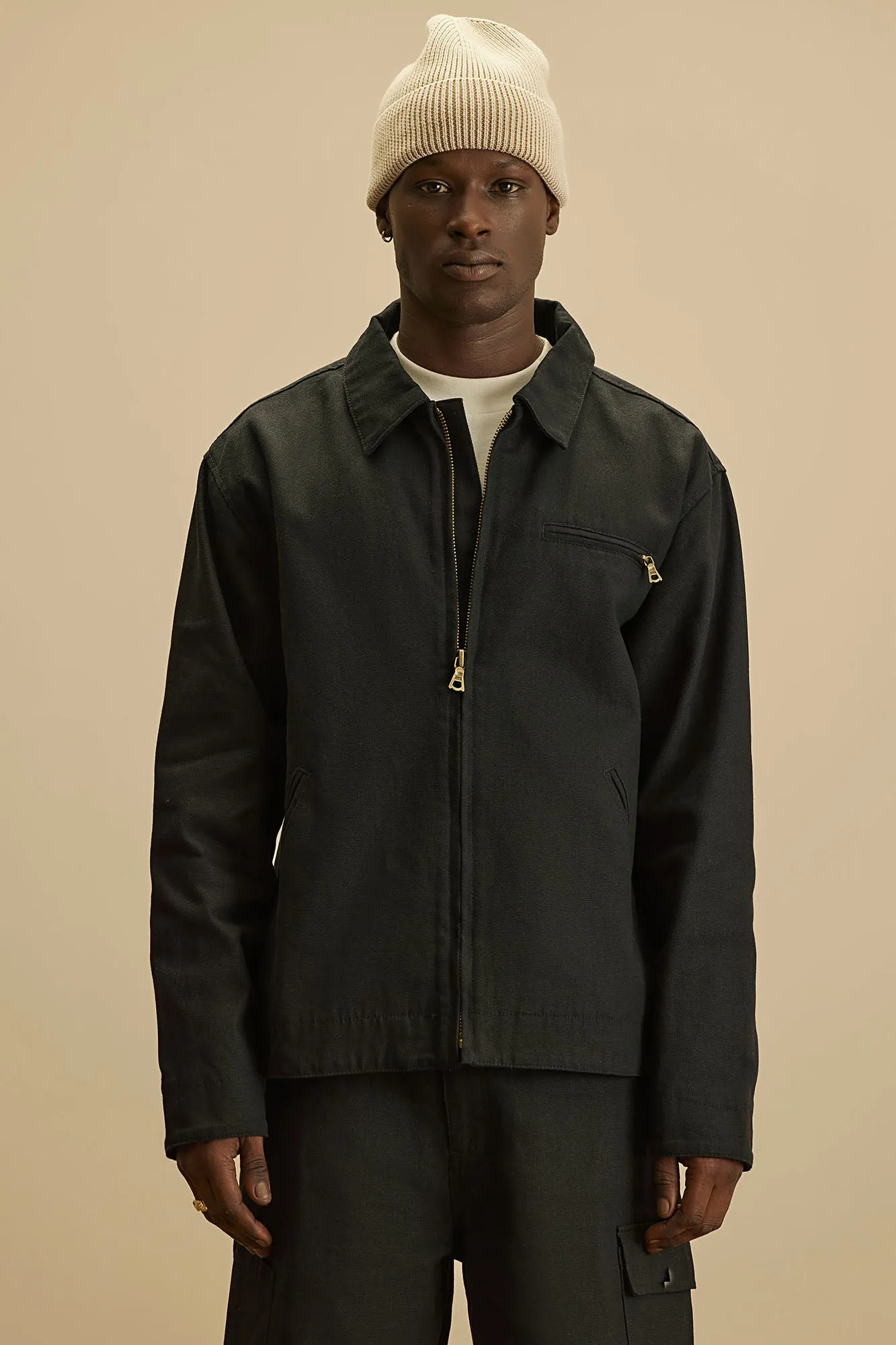 Alexander Utility Canvas Zip Work Jacket - Black