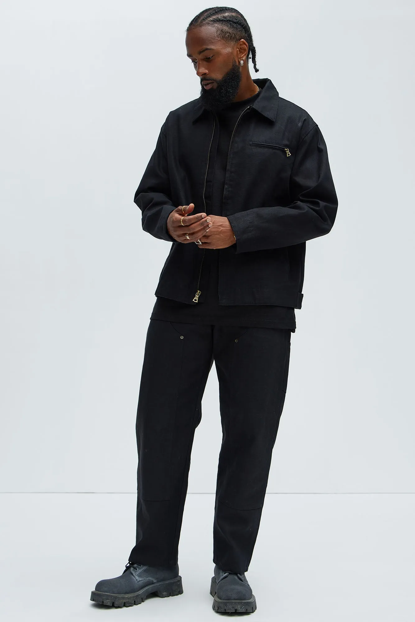Alexander Utility Canvas Zip Work Jacket - Black