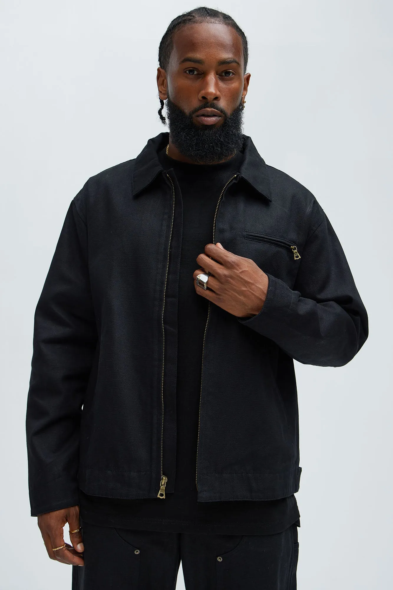 Alexander Utility Canvas Zip Work Jacket - Black