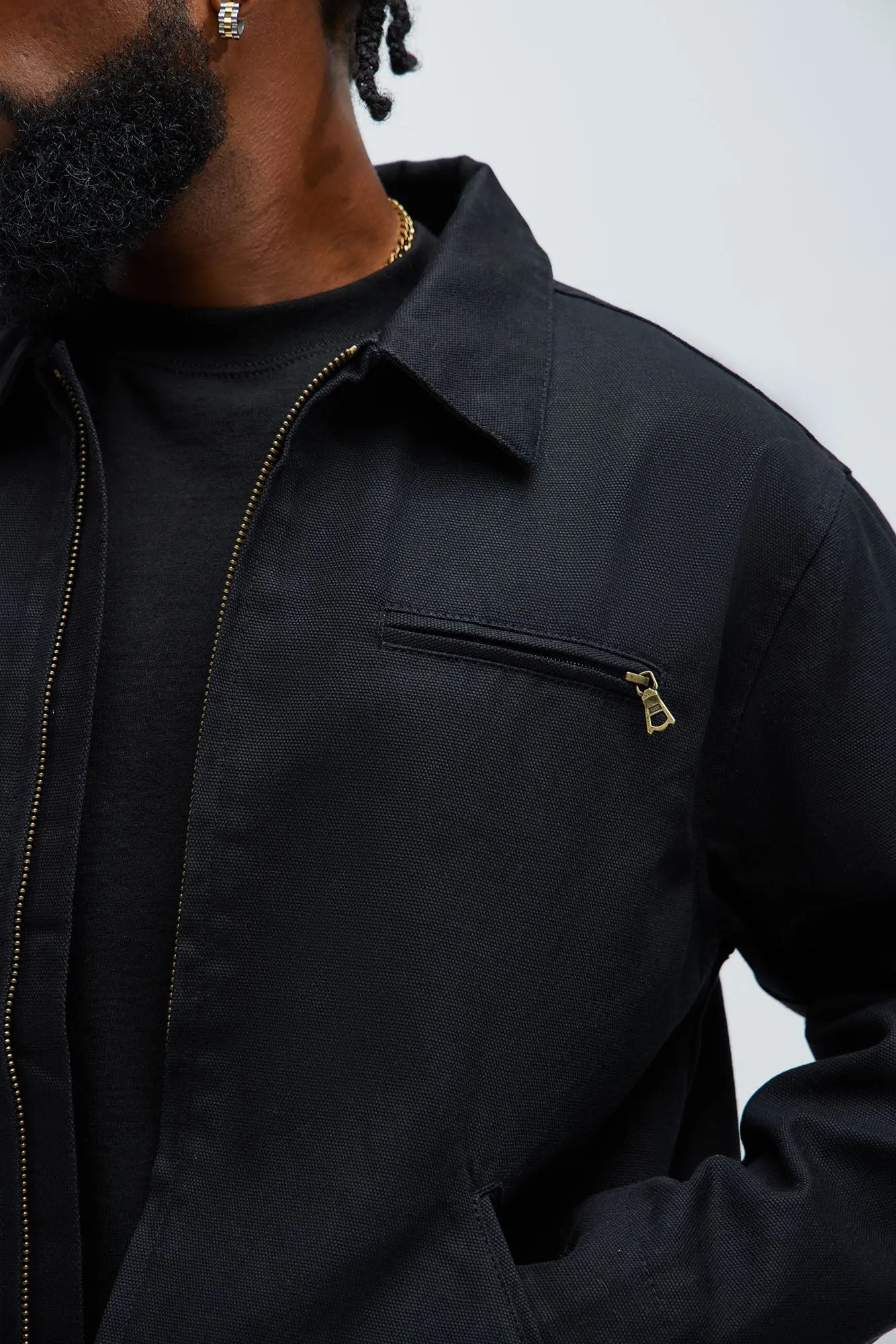 Alexander Utility Canvas Zip Work Jacket - Black