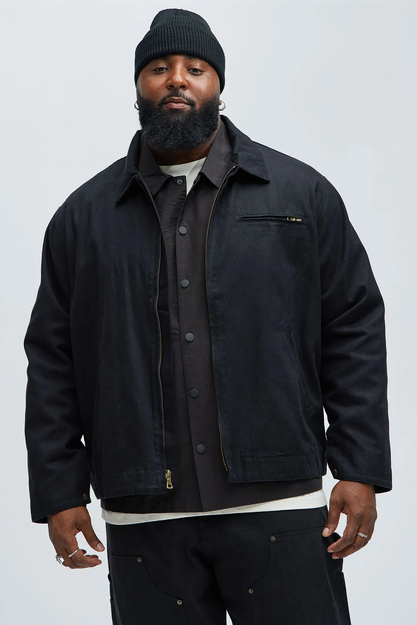 Alexander Utility Canvas Zip Work Jacket - Black