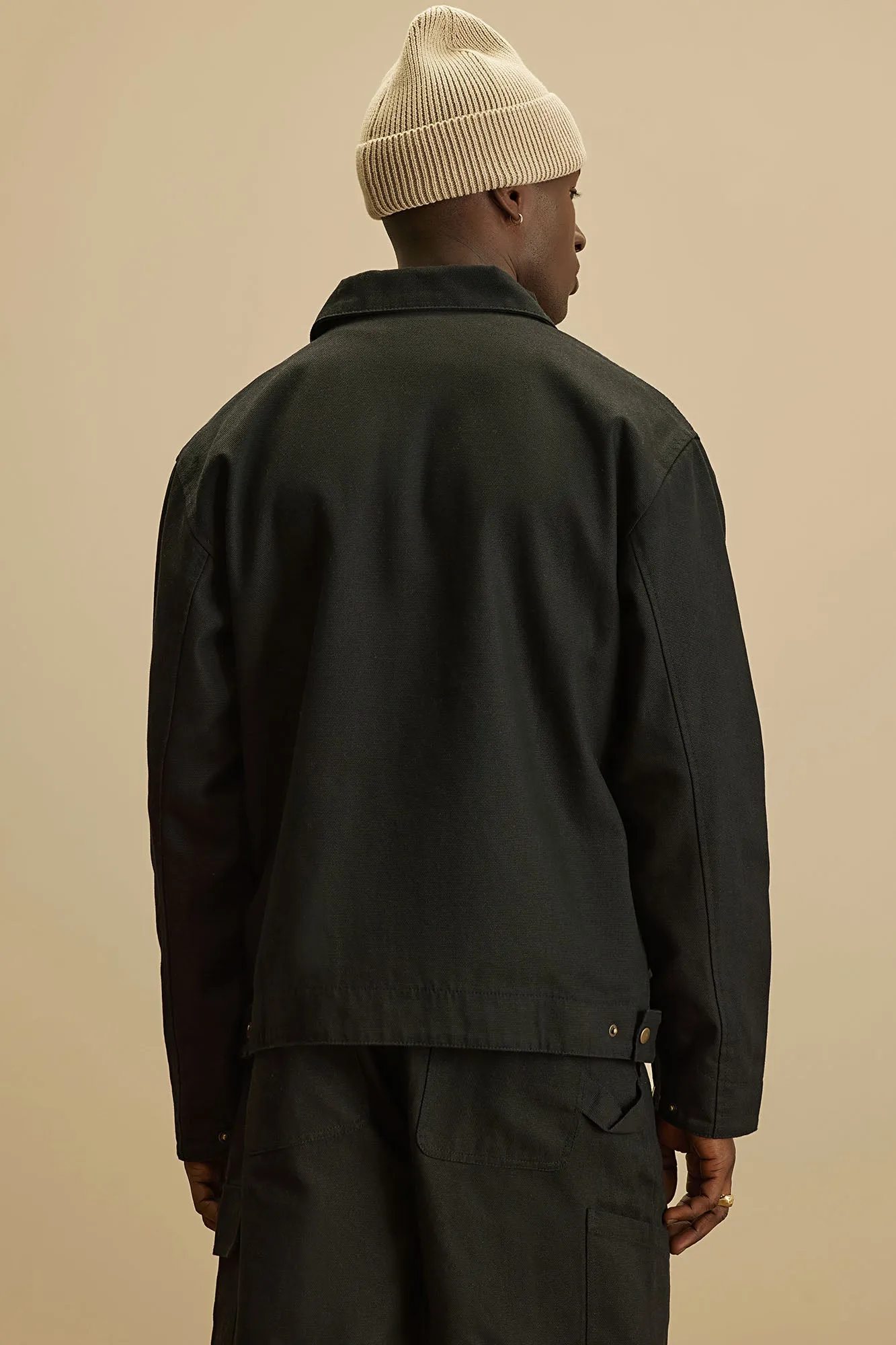 Alexander Utility Canvas Zip Work Jacket - Black