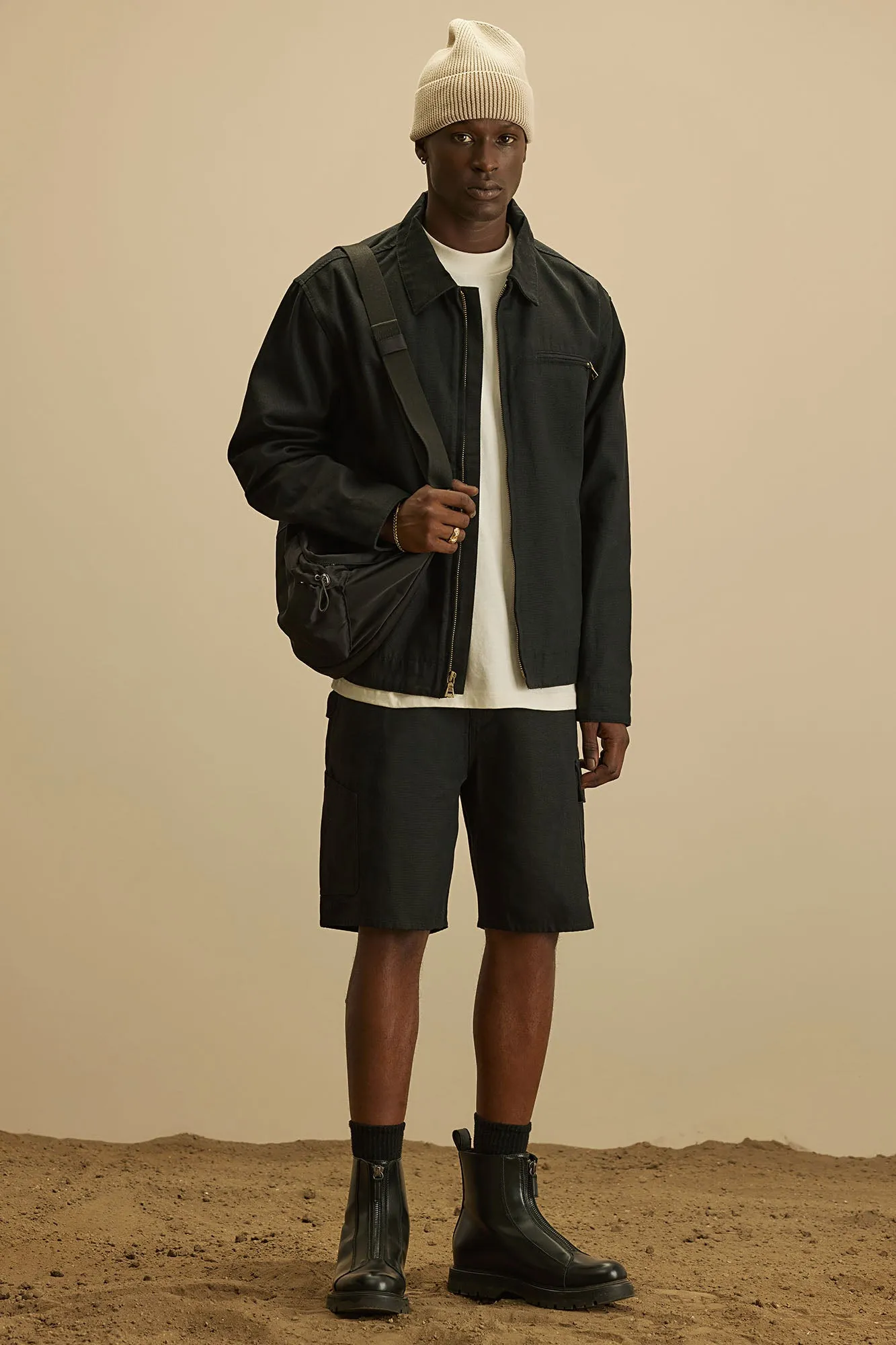 Alexander Utility Canvas Zip Work Jacket - Black