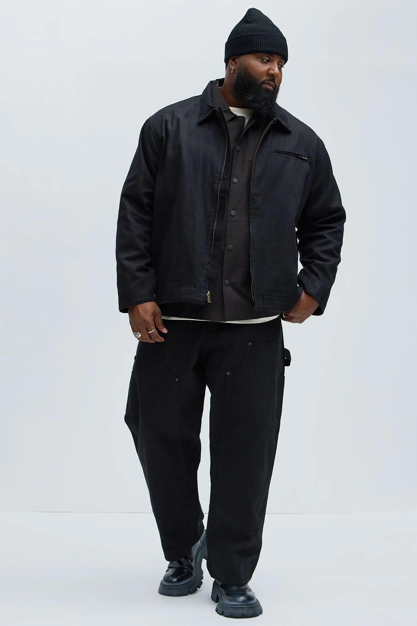 Alexander Utility Canvas Zip Work Jacket - Black