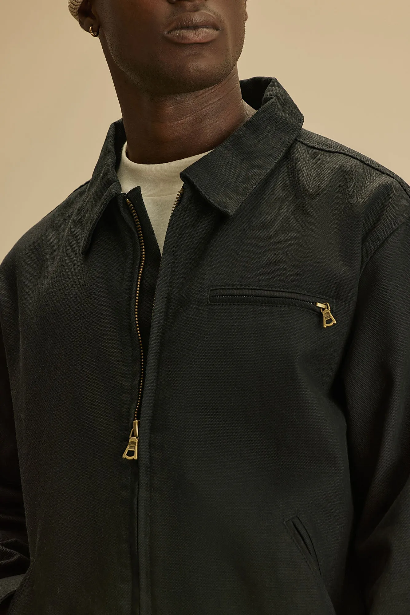 Alexander Utility Canvas Zip Work Jacket - Black