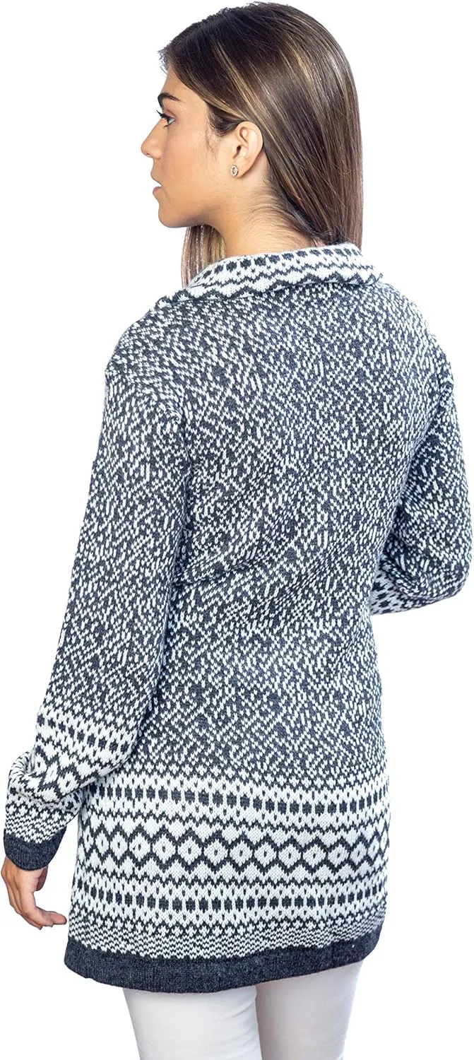 Alpaca Wool Cardigan | Warm & Soft Fair Isle Sweater for Women | Alpaka