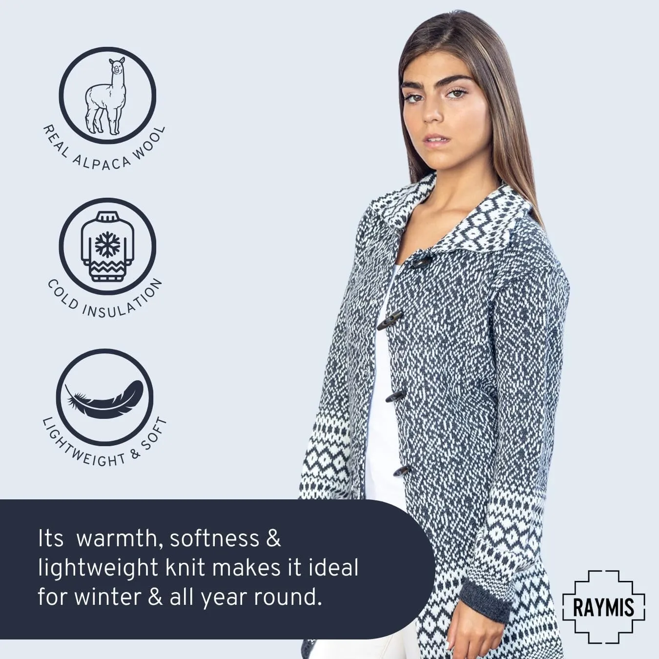 Alpaca Wool Cardigan | Warm & Soft Fair Isle Sweater for Women | Alpaka