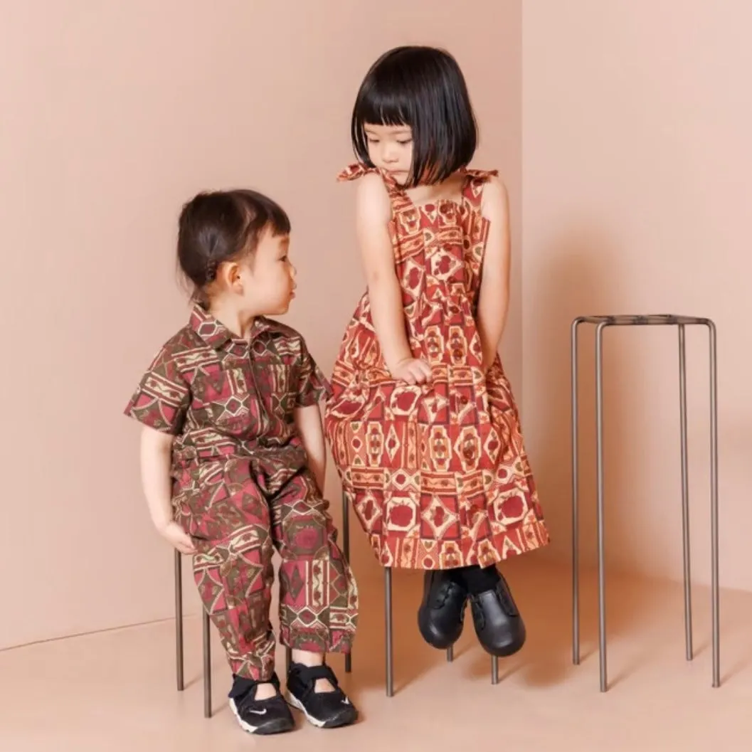 [&pal] tile pattern jumpsuit (red)