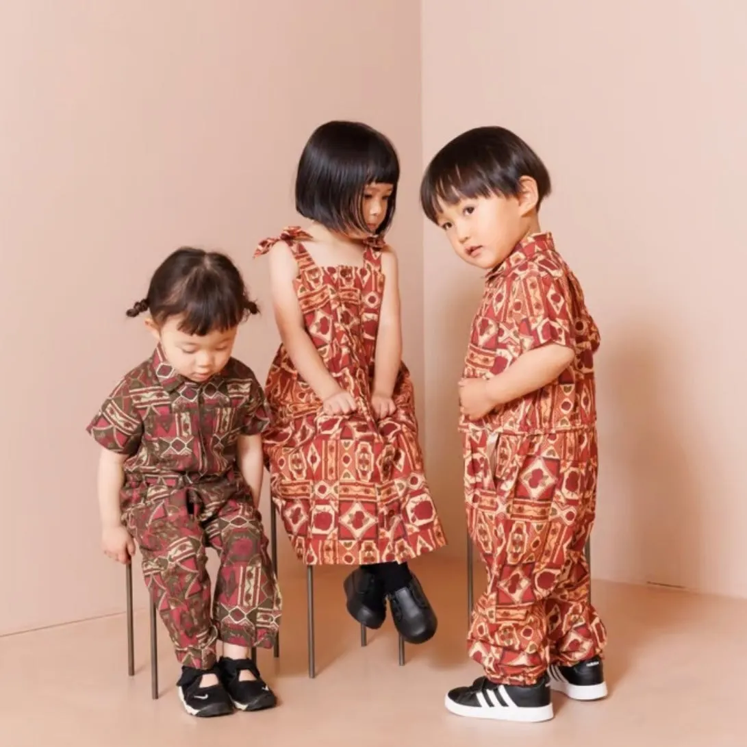 [&pal] tile pattern jumpsuit (red)