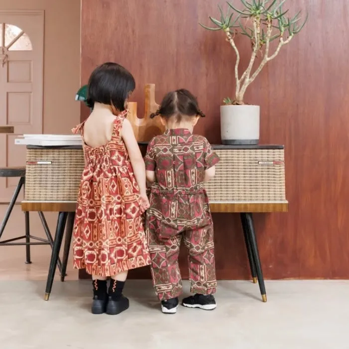 [&pal] tile pattern jumpsuit (red)