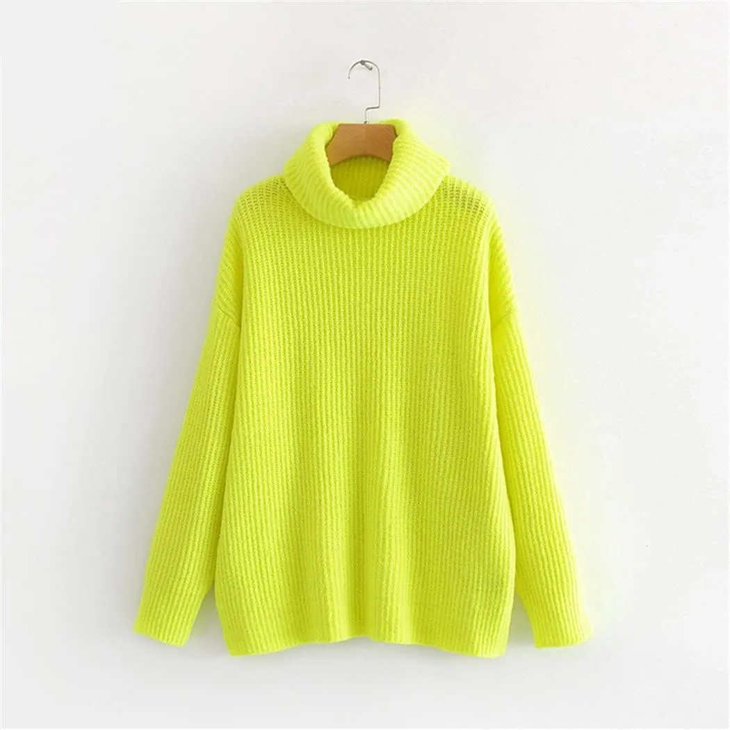 Autumn Winter Women Pattern Turtleneck Collar Long Sleeve Solid Knitting Pulloveres Casual Sweater