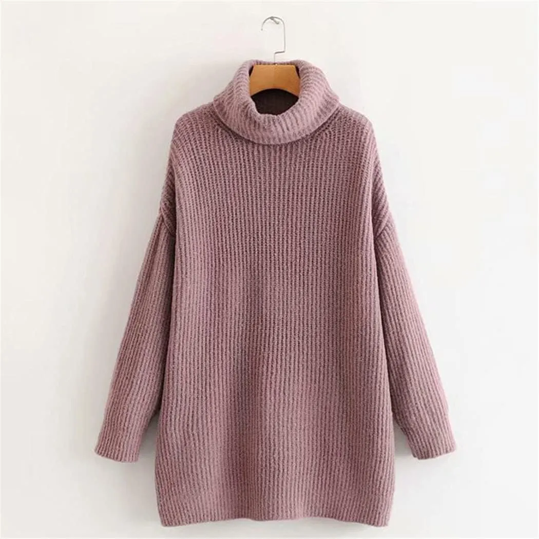 Autumn Winter Women Pattern Turtleneck Collar Long Sleeve Solid Knitting Pulloveres Casual Sweater