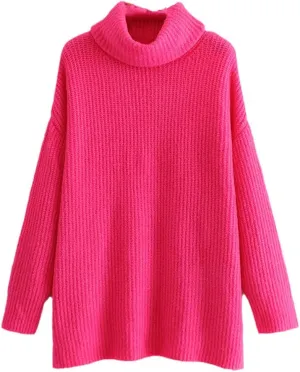 Autumn Winter Women Pattern Turtleneck Collar Long Sleeve Solid Knitting Pulloveres Casual Sweater
