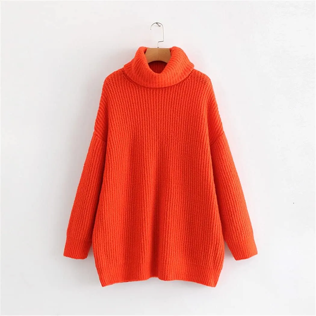 Autumn Winter Women Pattern Turtleneck Collar Long Sleeve Solid Knitting Pulloveres Casual Sweater