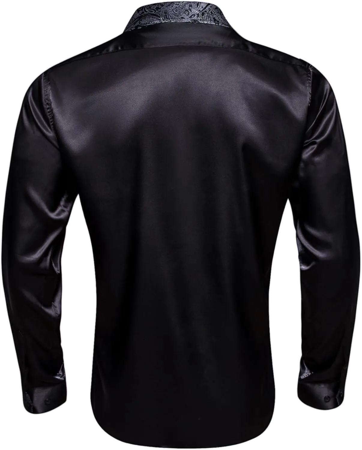 Barry.Wang Mens Satin Silk Shirts Long Sleeve Designer Dress Shirt Shiny Untucked Casual Button Down Shirt Party Disco Formal
