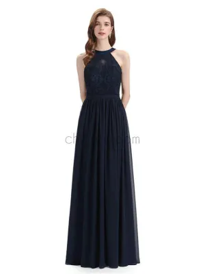 Beautiful Halter Chiffon A-line Sleeveless Floor-Length Bridesmaid Dresses