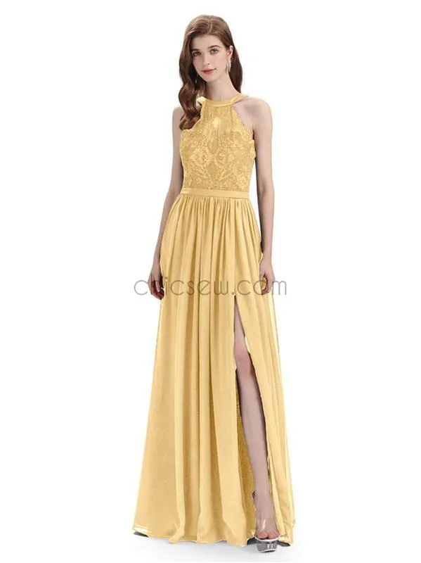 Beautiful Halter Chiffon A-line Sleeveless Floor-Length Bridesmaid Dresses