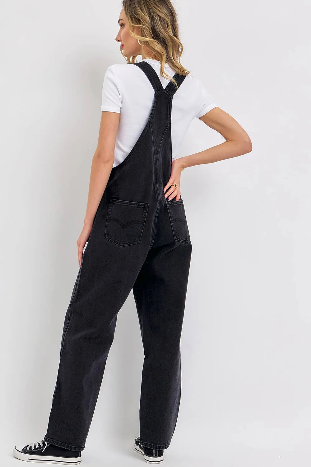 Black Denim Overalls with Adjustable Straps