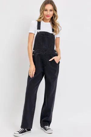 Black Denim Overalls with Adjustable Straps