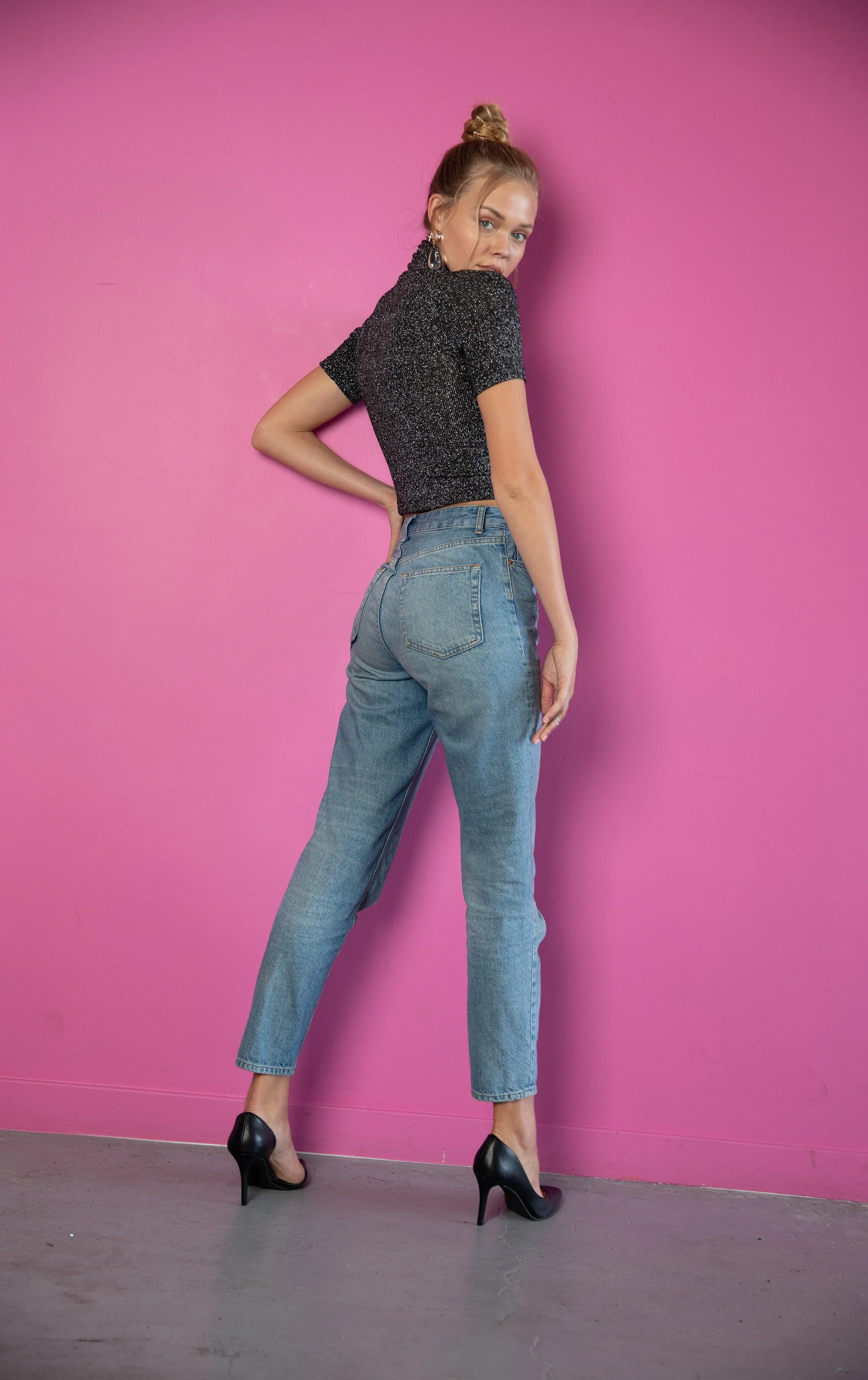 Black Lurex Jersey Crop