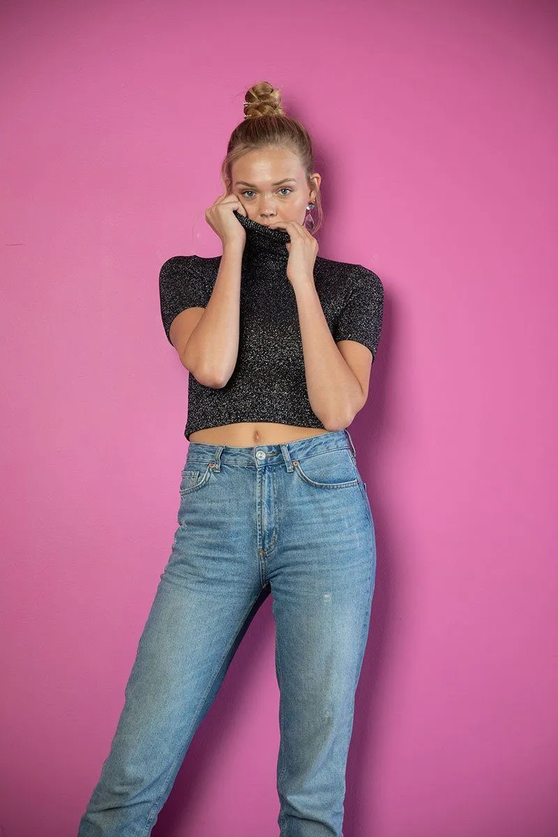 Black Lurex Jersey Crop