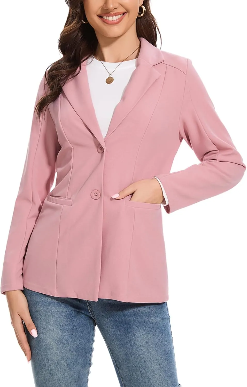 Blazer Jackets for Women Casual Open Front Lapel Work Office Button Long Sleeve Blazer with Pockets 2025