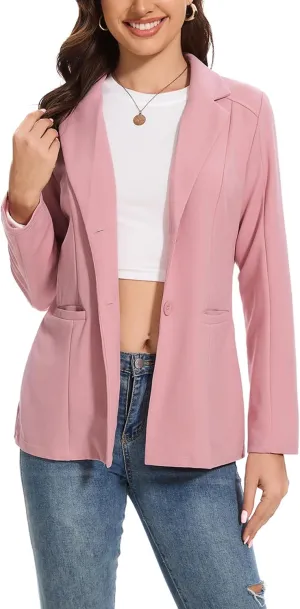 Blazer Jackets for Women Casual Open Front Lapel Work Office Button Long Sleeve Blazer with Pockets 2025