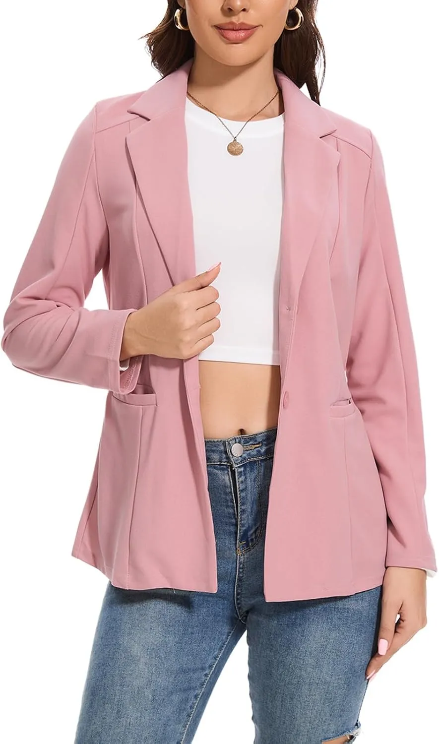 Blazer Jackets for Women Casual Open Front Lapel Work Office Button Long Sleeve Blazer with Pockets 2025