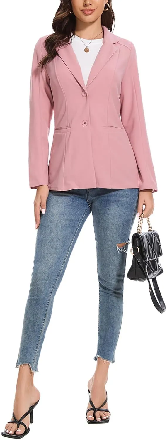 Blazer Jackets for Women Casual Open Front Lapel Work Office Button Long Sleeve Blazer with Pockets 2025