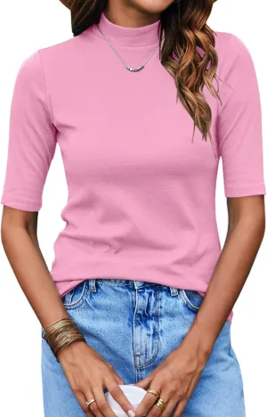 Bluetime Women Tops Half Sleeve Mock Turtleneck Tee Shirts Casual Slim Fit Basic Shirt Blouses