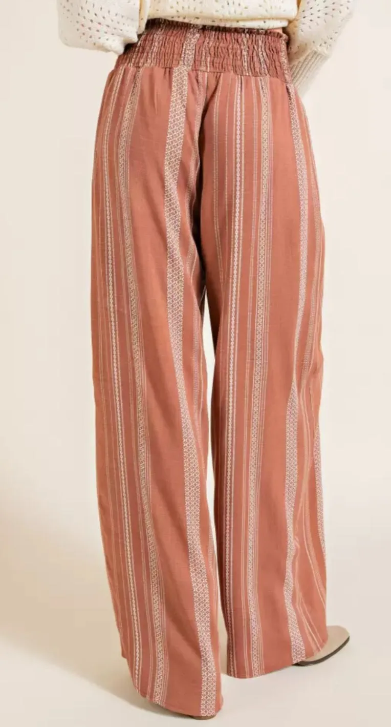 Brick and cream wide leg pants