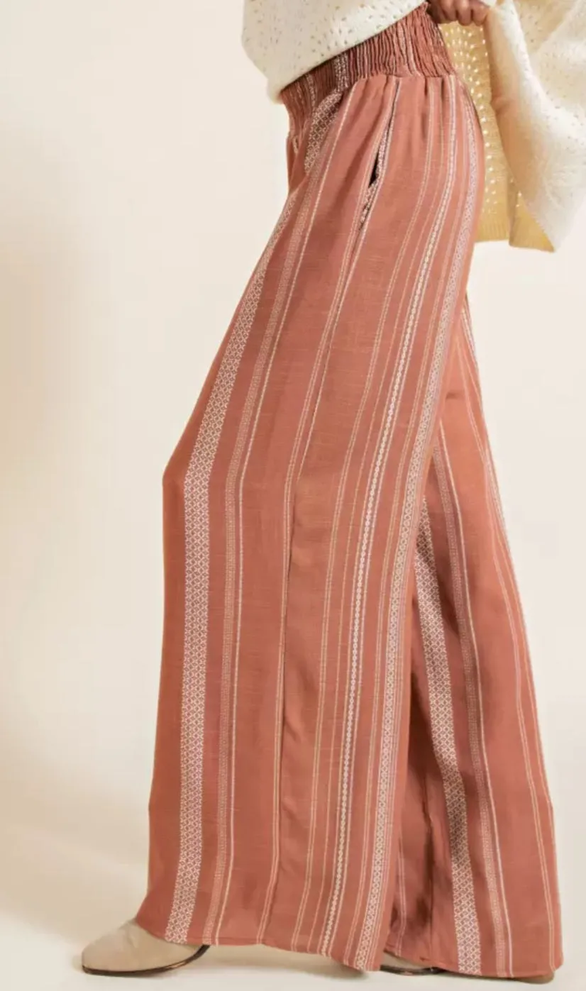 Brick and cream wide leg pants