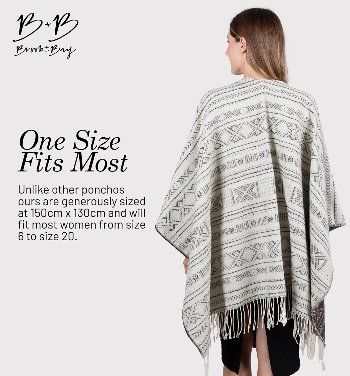 Brook   Bay Winter Poncho - Shawl Wrap & Womens Poncho Sweater w/Tassels - Cardigan Poncho - Travel Cape Poncho for Women