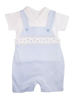 Bryan Blue Hand Smocked Overall Set